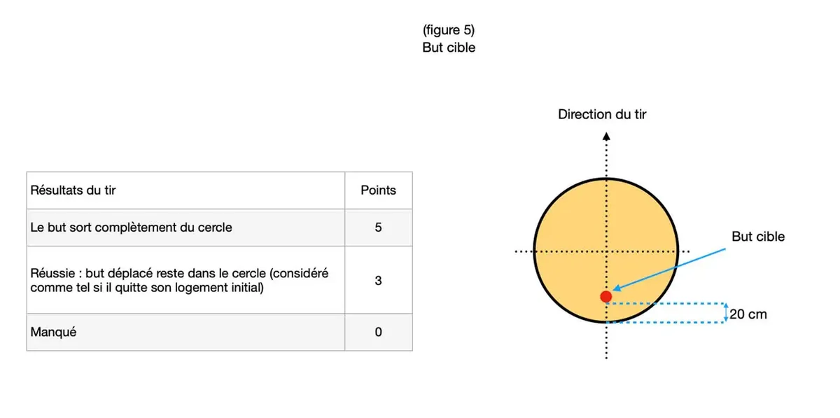 Precision shooting in petanque: rules, 5 workshops and practice 6 Figure 5 of the FIPJP rules: target jack placed 20 cm from the edge of the target circle, with the points table for the workshop